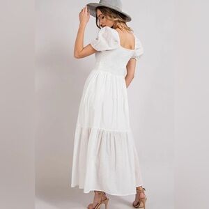 NWOT Square Neck Short Puff Sleeve Solid Color High Waist Casual Smocked Flowy